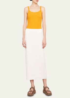 Smocked Cotton-Blend Midi Skirt