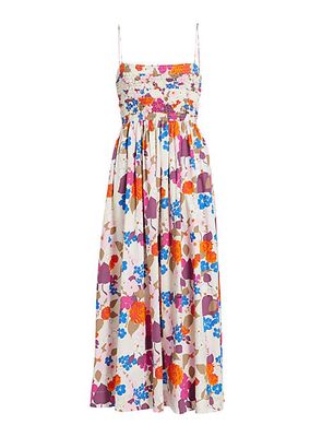 Smocked Floral Midi-Dress