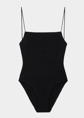 Smocked Square-Neck One-Piece Swimsuit