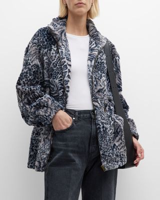 Smoke Leopard-Print Faux Fur Zip Jacket