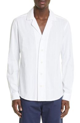 SMR Days Paloma Textured Stripe Cotton Button-Up Shirt in White/White