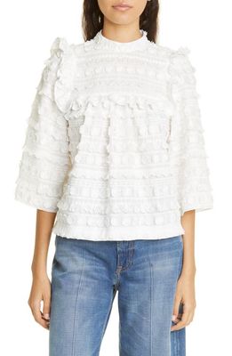 Smythe 3D Embroidered A-Line Cotton Blouse in White