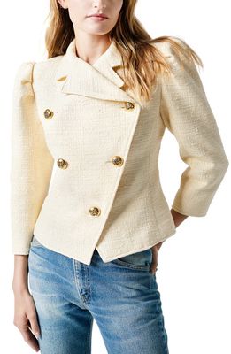 Smythe Double Breasted Cotton Blend Tweed Jacket in Crema Tweed