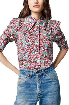 Smythe Floral Print Puff Shoulder Shirt in Multi Floral