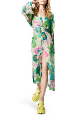Smythe Floral Print Twist Long Sleeve Maxi Dress in Watercolours