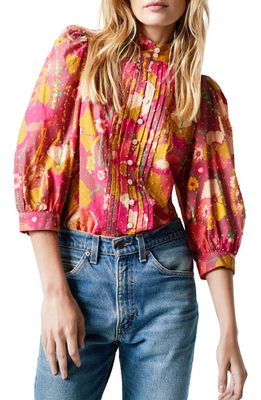 Smythe Frontier Floral Pintuck Cotton Blouse in Dusty Rose Floral