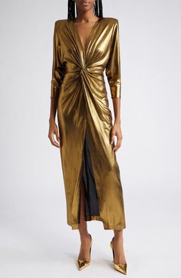Smythe Metallic Sharp Shoulder Dress in Gold