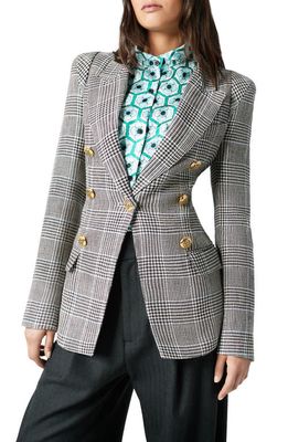 Smythe Pagoda Faux Double Breasted Linen Blazer in Classic Glen Check
