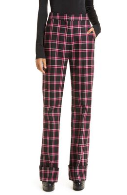 Smythe Plaid Cuffed Wool Pants in Pink/Black Plaid