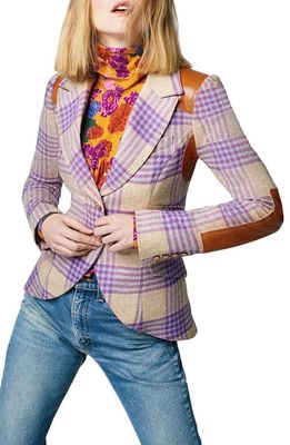 Smythe Plaid Leather Rifle Patch Wool Equestrian Blazer in Orchid Plaid