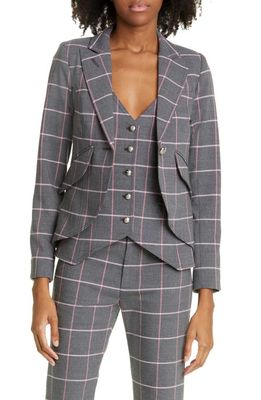 Smythe Plaid One-Button Blazer in Grey/Pink Windowpane