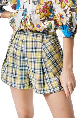 Smythe Plaid Pleated Shorts in Lime Plaid
