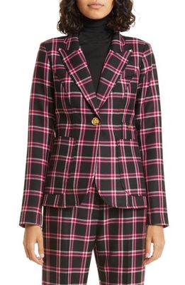 Smythe Plaid Wool Duchess Blazer in Pink/Black Plaid