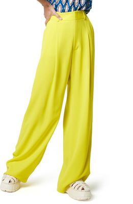 Smythe Pleated Wide Leg Trousers in Chartreuse