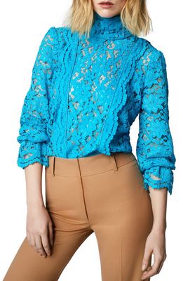 Smythe Scalloped Lace Turtleneck Top in Prussian Blue