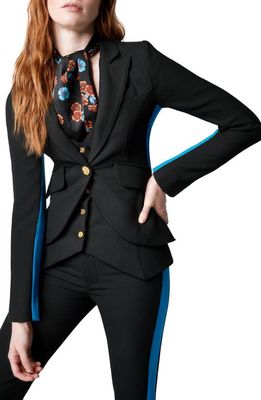 Smythe Stripe Detail Tuxedo Blazer in Black Piqu With Cobalt