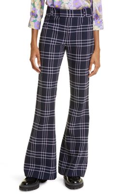 Smythe Windowpane Plaid Bootcut Pants in Navy Lilac Grid