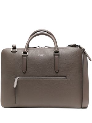 Smythson grained-leather slim briefcase - Brown