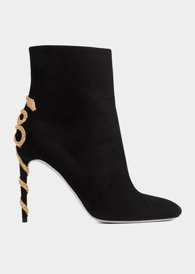 Snake Chain Suede Stiletto Booties