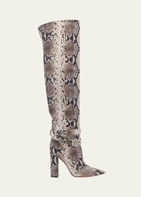 Snake-Embossed Over-The-Knee Boots