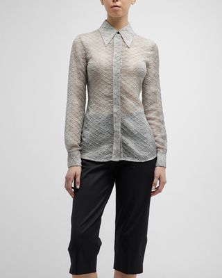 Snakeskin-Print Textured Fitted Blouse