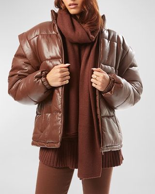 Snap-Off Sleeve Faux Leather Puffer Jacket