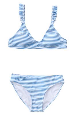 Snapper Rock Frilled Stripe Two-Piece Bikini in Blue