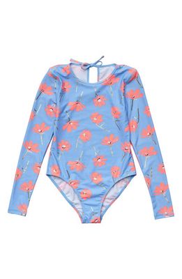 Snapper Rock Kids' Beach Bloom Long Sleeve One-Piece Swimsuit in Blue