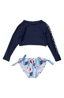 Snapper Rock Kids' Beach Bounce Two-Piece Crop Rashguard Swimsuit in Blue