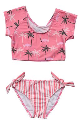 Snapper Rock Kids' Palm Paradise Crop Top Two-Piece Swimsuit in Pink