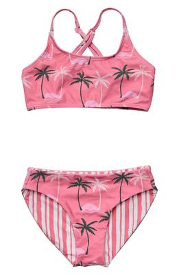 Snapper Rock Kids' Palm Paradise Crossback Two-Piece Swimsuit in Pink