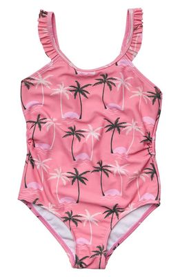 Snapper Rock Kids' Palm Paradise Frill Strap Swimsuit in Pink