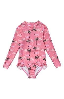 Snapper Rock Kids' Palm Paradise One-Piece Surf Swimsuit in Pink