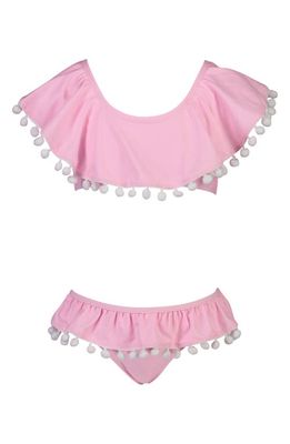 Snapper Rock Kids' Pom Trim Flounce Two-Piece Swimsuit in Pink