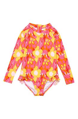 Snapper Rock Kids' Pop of Sunshine Long Sleeve One-Piece Rashguard Swimsuit in Red 