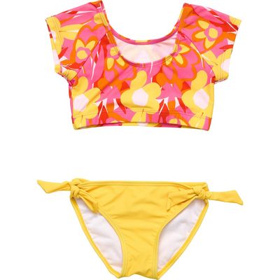 Snapper Rock Kids' Pop of Sunshine Short Sleeve Two-Piece Swimsuit in Red 