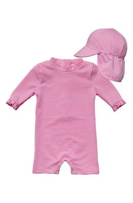 Snapper Rock Kids' Stripe One-Piece Swimsuit & Sun Hat Set in Pink