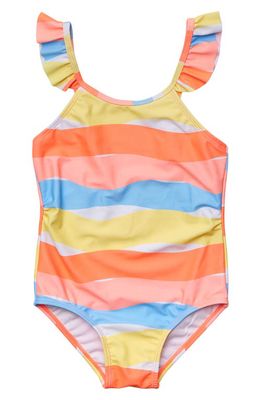 Snapper Rock Kids' Stripe Ruffle One-Piece Swimsuit in Multi