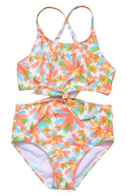 Snapper Rock Kids' Tropical Print Cutout One-Piece Swimsuit in Multi 