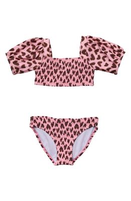 Snapper Rock Kids' Wild Love Heart Print Two-Piece Swimsuit in Pink