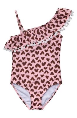 Snapper Rock Kids' Wild Love Ruffle One-Piece Swimsuit in Pink