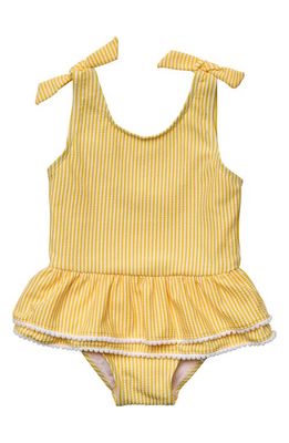 Snapper Rock Marigold Stripe Seersucker Skirted One-Piece Swimsuit in Yellow