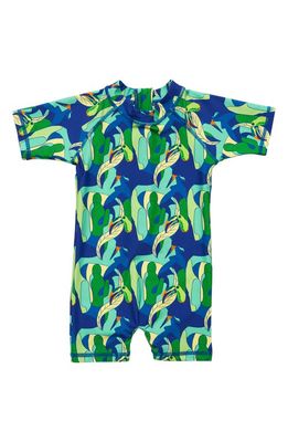 Snapper Rock Toucan Jungle Short Sleeve One-Piece Rashguard Swimsuit in Blue