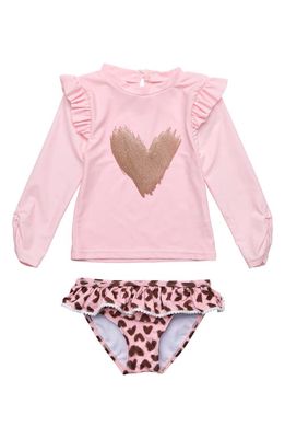 Snapper Rock Wild Love Long Sleeve Two-Piece Rashguard Swimsuit in Pink