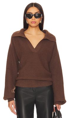 SNDYS Cleo Collared Sweater in Chocolate