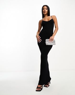 SNDYS fine knit strappy maxi dress in black