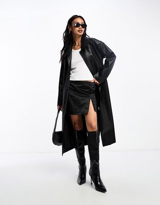 SNDYS leather look trench coat in black