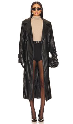 SNDYS Tyra Faux Leather Trench in Black