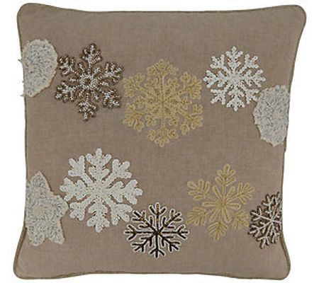 Snowflakes Design Embroidered Throw Pillow Cove r