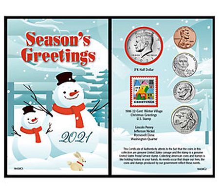 Snowman Year To Remember 2021 Coin Christmas Ca rd